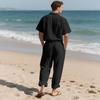 Men's European Linen Summer Two-Piece Set: Short-Sleeve Shirt & Long Pants for Travel or Beach