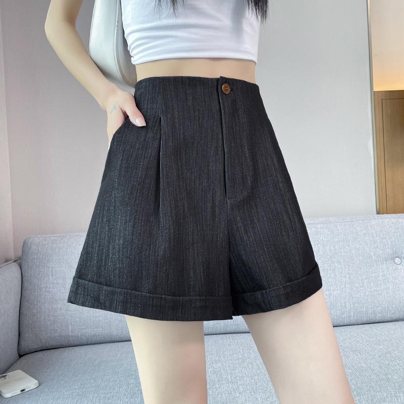 

Женские летние шорты из денима Tencel – свободные повседневные шорты А-силуэта с высокой талией и широкими штанинами 2XL чёрный