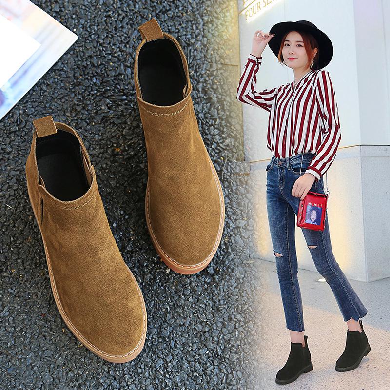 2025 autumn and winter new Martin boots leather short boots velvet versatile inner height increase women's boots flat bottom matte boots single boots