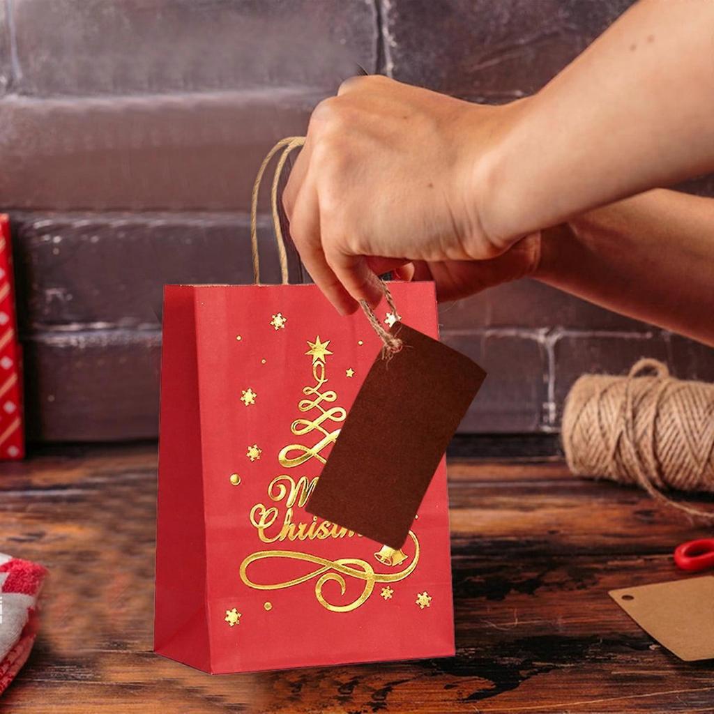 Christmas Gifts, Kraft Paper Gift Bags, 12-pack Portable Shopping Bags, Tote Bags, Gold Foil Christmas Paper Bags, Party Gift Wrapping