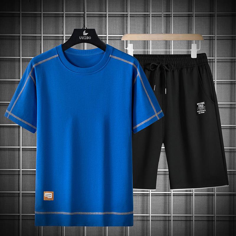 Lässiger Sportanzug Herren Kurzarm-T-Shirt Shorts Dreiviertelhose Mid-Pants Zweiteiliges Set