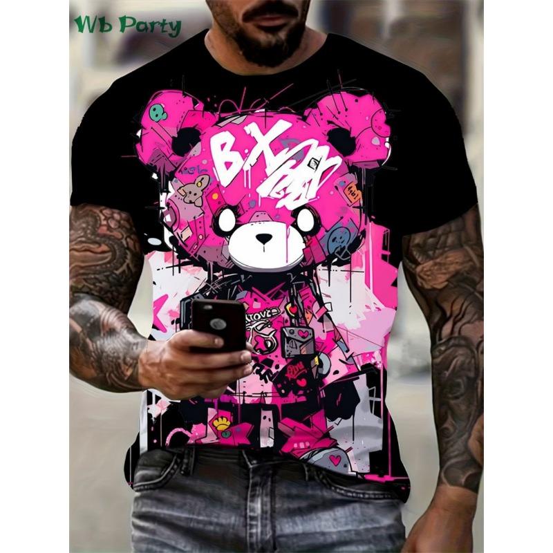 Hot Selling Summer Fashionable Men's Cartoon Printed Breathable Soft Round Neck T-shirt Outdoor Urban Casual Top