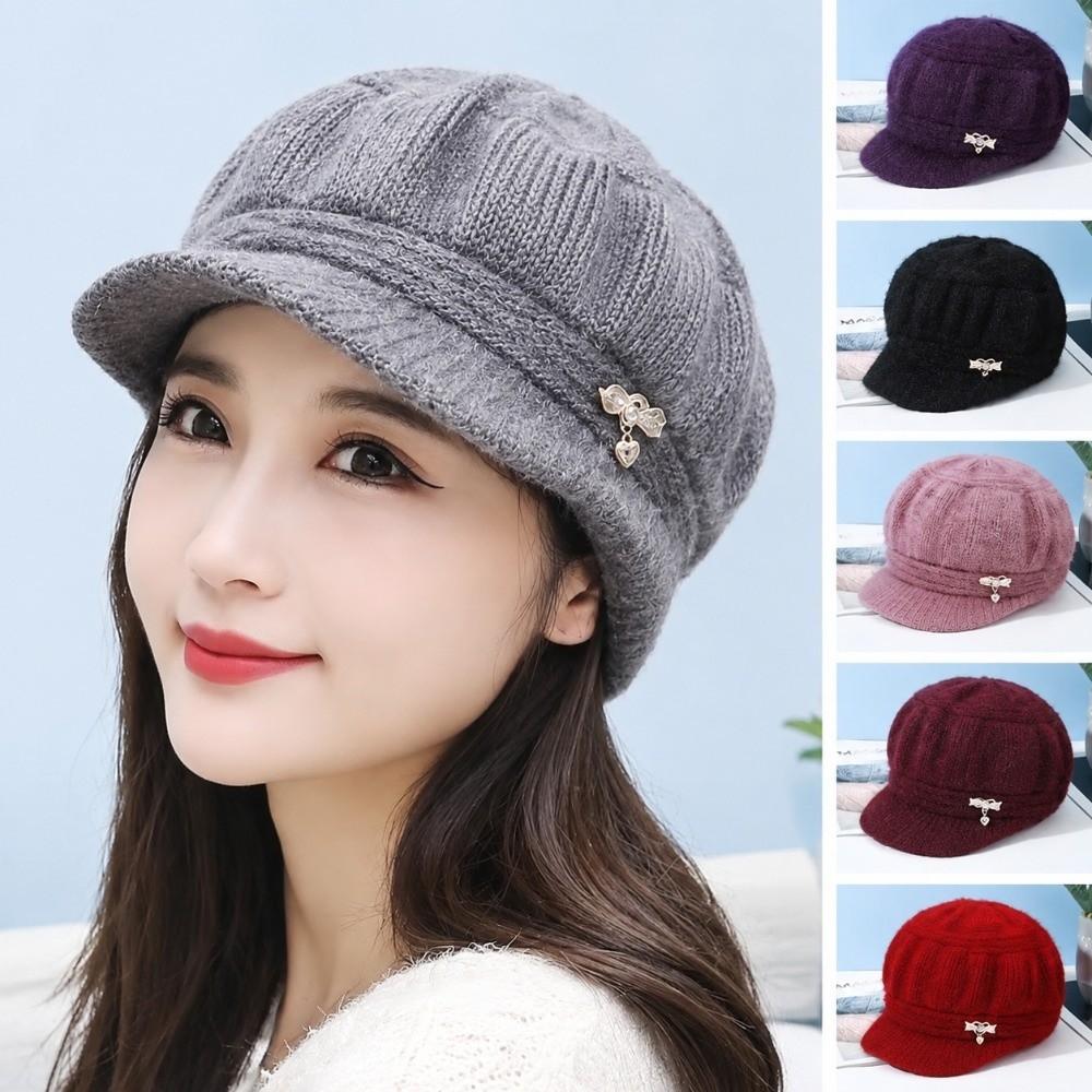 Windproof Pumpkin Beret Hat Thickened Ear Protection Cap Beanies Hat for Middle Aged Women