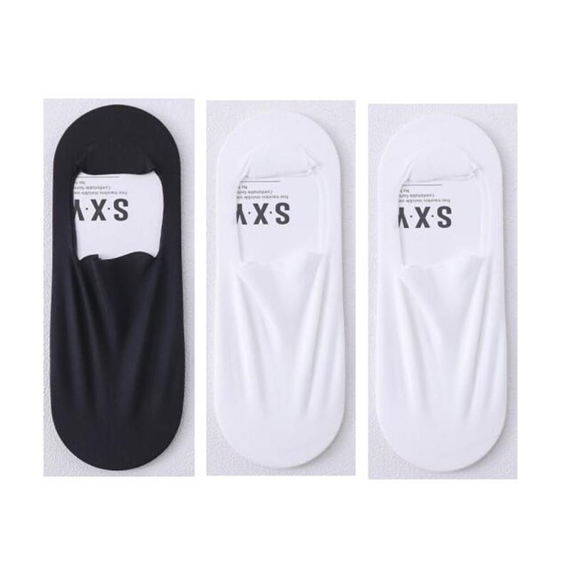 6 Pcs=3 Pairs Ultra-thin Men's Summer Ice Silk Boat Socks Male Shallow Mouth Silicone Invisible Socks Cotton Bottom