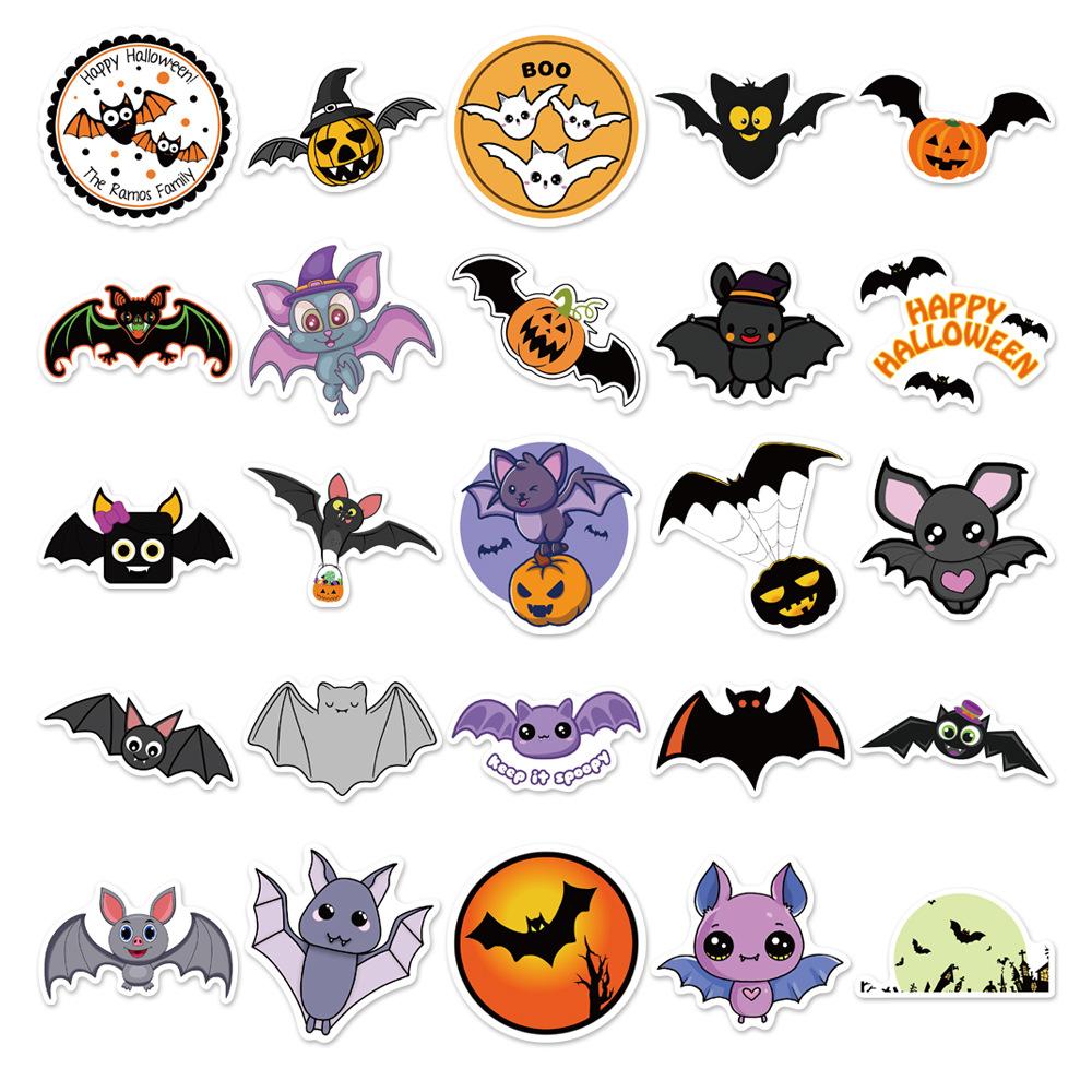 50PCS Halloween Purple Bat Stickers Streetwear Laptop Happy Halloween Elements Harajuku Wall Bar Fashion Living Room Sticker