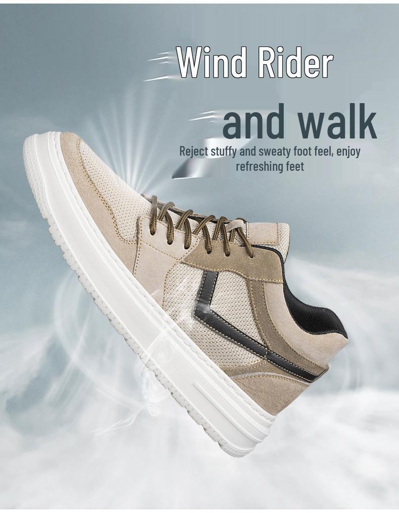 Spring Men's Height-Increasing Leather Sneakers: Non-slip, Wear-resistant, Trendy, and Versatile Casual Board Shoes