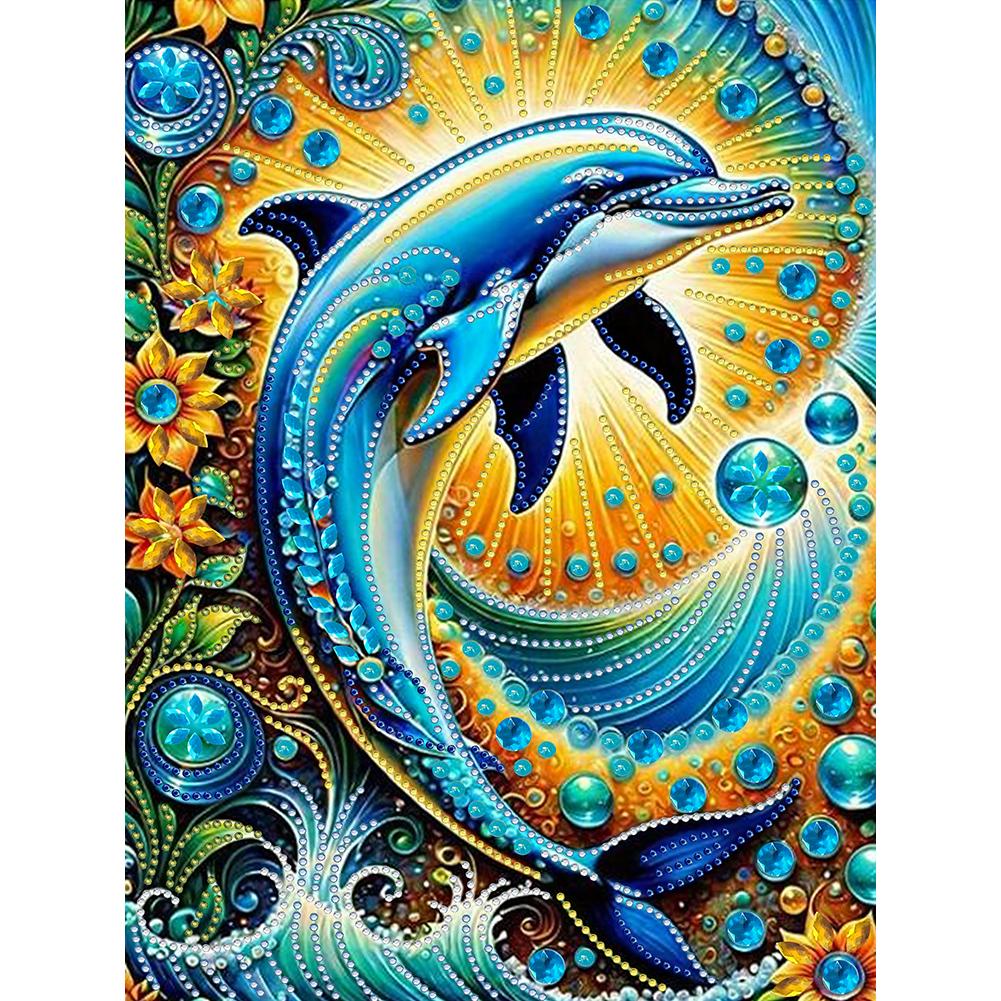 

5D DIY Partial Special Shaped Drill Diamond Painting Kit 30 * 40cm Easter Decor Dolphins Marine Animals Decor Home Bedroom Decor