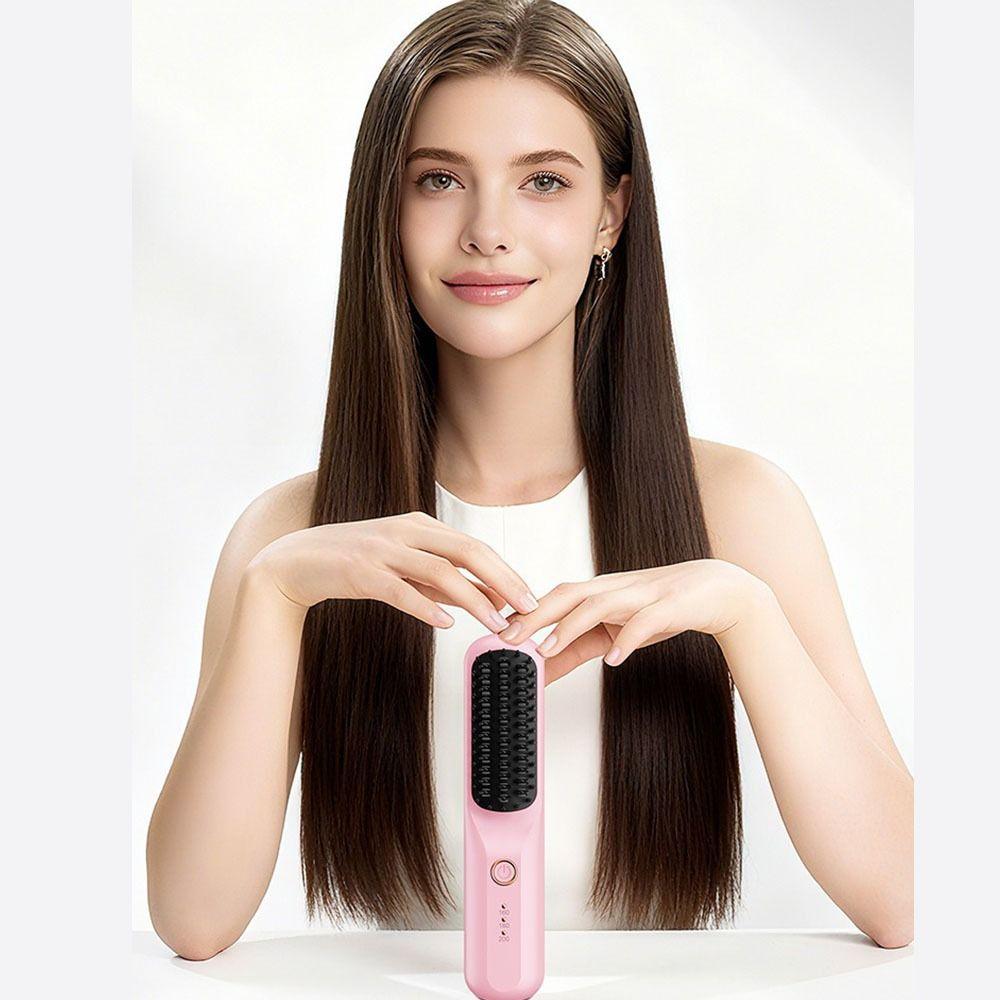 Fast Heating Hair Straightener Brush USB Rechargeable Electric Styling Comb Home Use