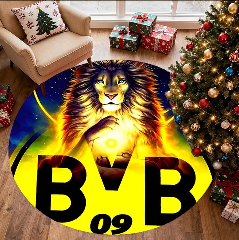 Borussia Dortmund Pattern Round Rug, Indoor/Outdoor Mat, for Picnic, Gameroom, Bedroom, Office, Living Room, Home Decor Carpet, Birthday Gift