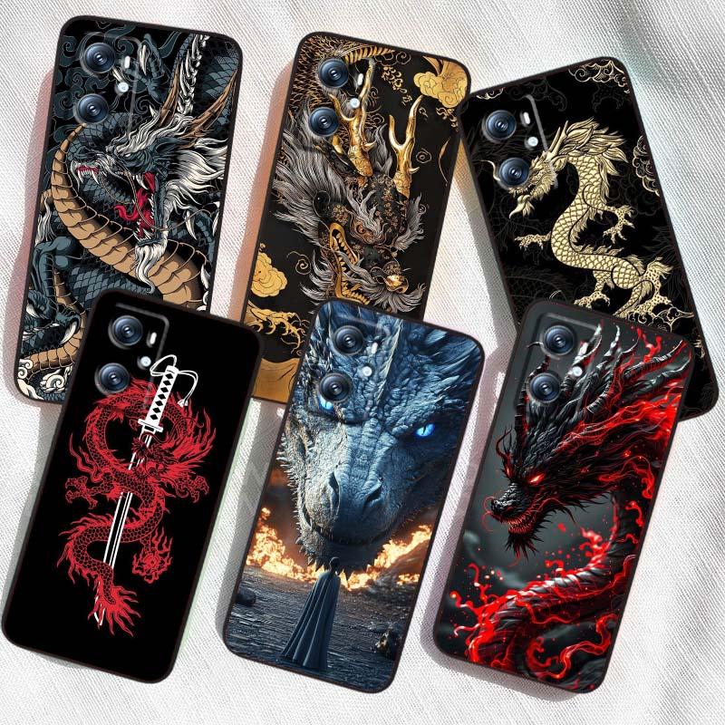 Fashion Dragon Illustration For OPPO Reno 5 6 7 A96 A40 A58 Realme GT A74 A78 Neo2 A74 A78 Find X5 X3 X7 X8 Black Phone Case