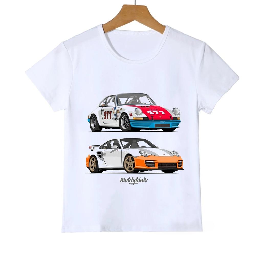 New Fun Car Cartoon Printed Summer Casual Cotton Boys and Girls High Quality Short Sleeve Top Tshirt