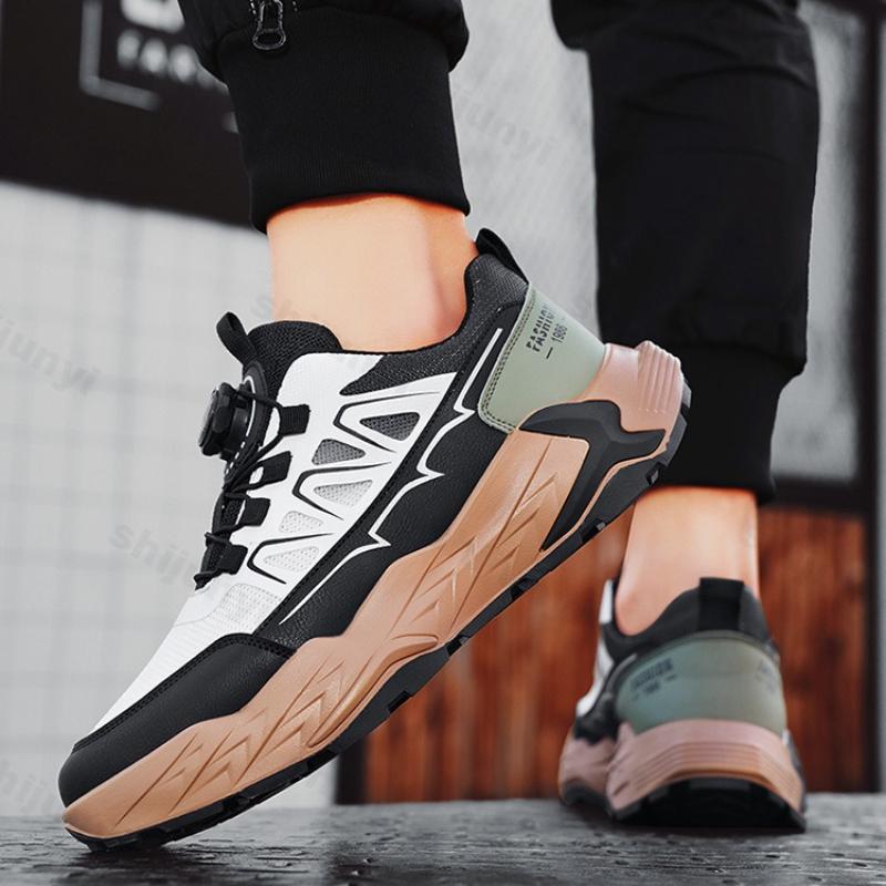 Fashion Rotating Button Men's Shoes 2025 Summer Mesh Breathable Outdoor Sports Shoes Thick Sole Height Increasing Fashion Trend Sneakers