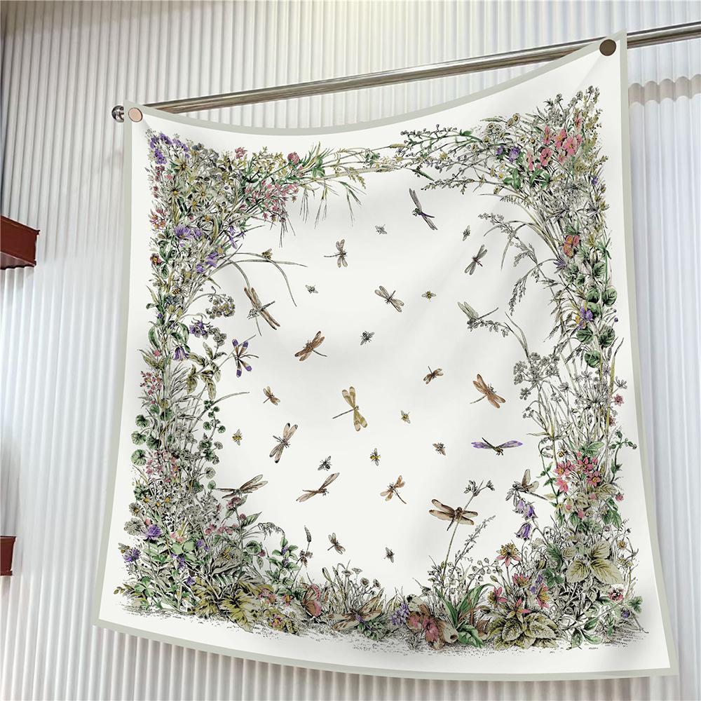 Silk Scarf Women Trees Printed Square Scarves Head Echarpes Silk Foulards Femme Wraps Beach Shawls Bandana Lady Hijabs 90CM