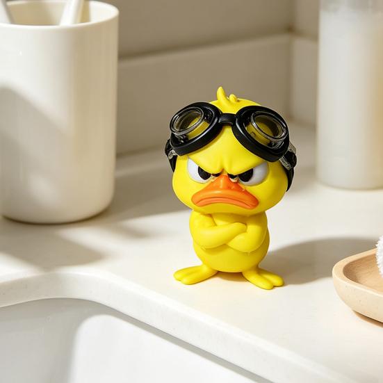 Decorative Duck Ornament for Shelf Funny Angry Figurine, Cute Yellow Desk Decoration, Little Standing Figurine Decor with Goggles Shelf, Car Dashboard