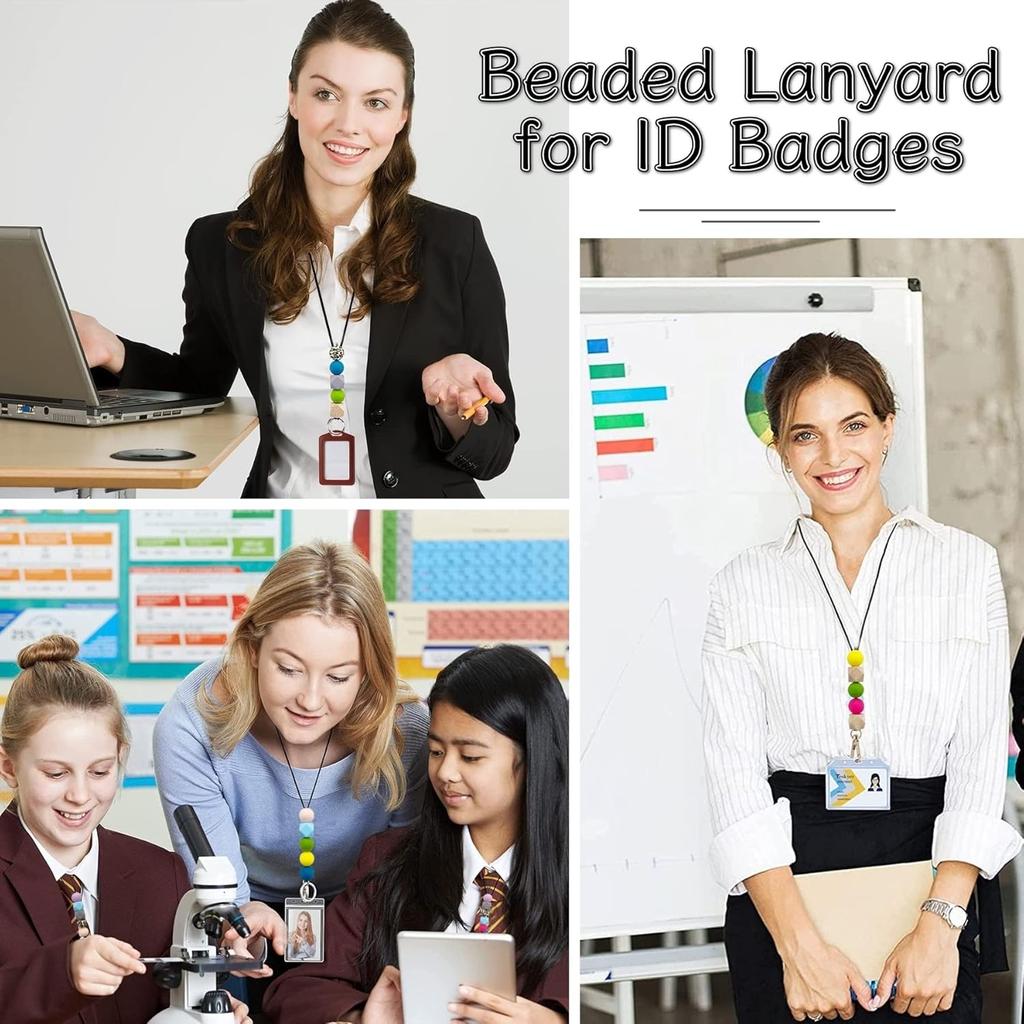 SHUANGART 5 Set Silicone Beads Lanyard Making Kit for ID Badges Key Cha, Classic Polygonal Beaded Lanyard Necklace for Teachers Students Office