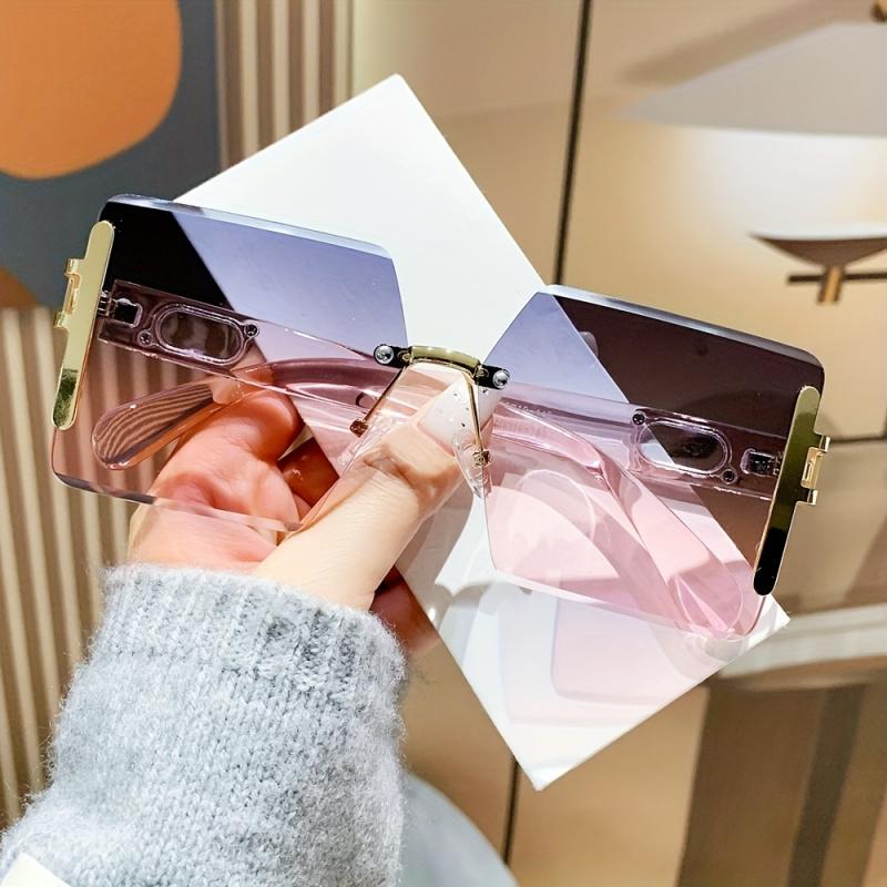 Rimless Square Fashion Fashion Sunglasses for Women & Men - Y2K Luxury Gradient Shades, Lightweight Composite Frame Sunglasses