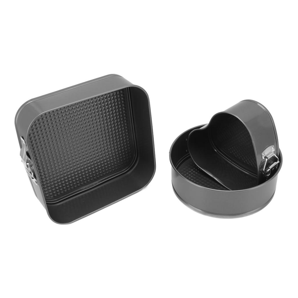 3 Stück Kuchenform Set Kohlenstoffstahl Rund Herz Quadratische Form Leicht zu lösen Doppelbeschichtung Springform