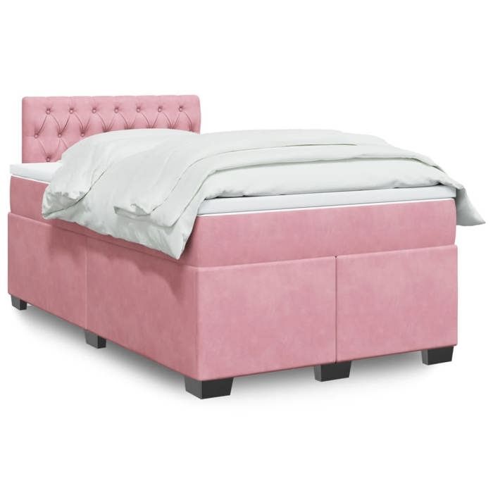 VidaXL Sommier à lattes de lit avec matelas Rose 120x200 cm Velours, lit, lit à plate-forme, lit à panneaux, meuble de 3288593