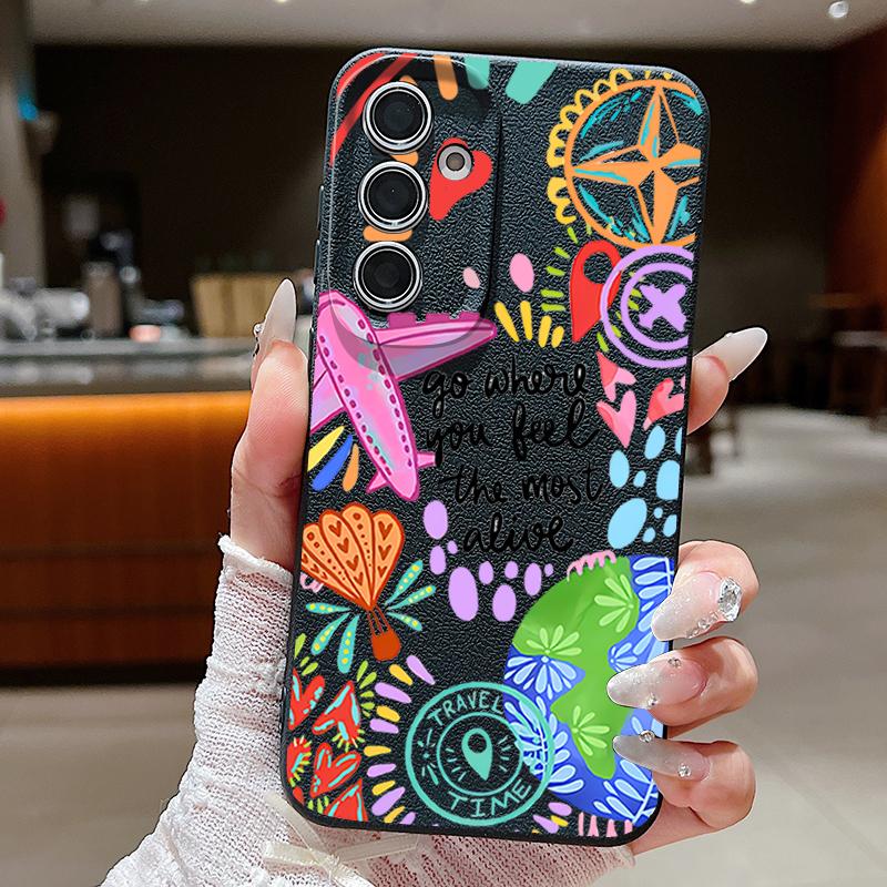 Cartoon Fire Balloon Pattern Case For Samsung Galaxy S25 Edge S24 Ultra S23 S22 Plus S21 FE S26 Ultra Leather Texture Silicone Cover