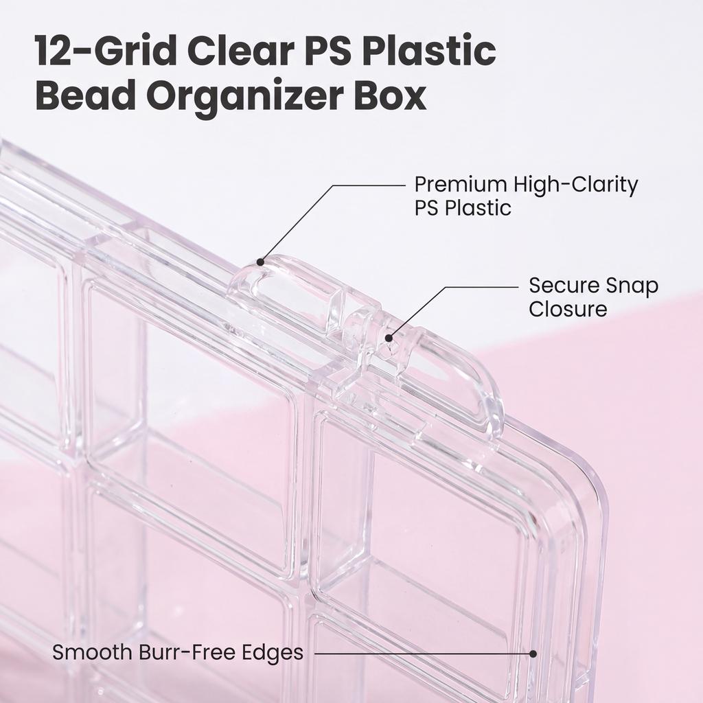 New 12-Grid Clear PS Plastic Bead Organizer Box with Compartments for Nail Art Jewelry Storage Craft Small Parts Container