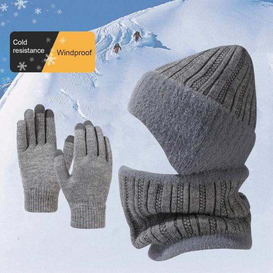 3-teiliges/Set Unisex Hut Schal Handschuhe Set Ohrenklappen Design Einfarbig Beanie Mütze Thermisch Plüsch