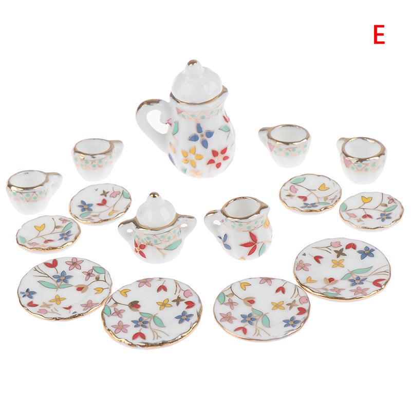 1:12 Dollhouse Miniature 17Pcs Porcelain Tea Cup Set Chintz Flower Tableware