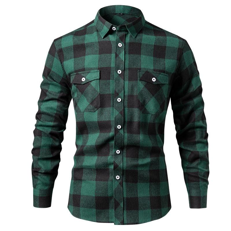 Men's Long Sleeve Plaid Shirt, Loose Fit Cotton Blend Square Collar Shirt, Breathable Wrinkle-Free Casual Top