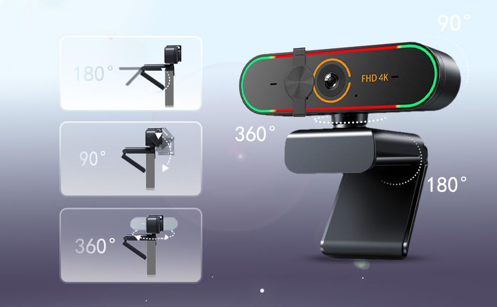Rujcloud 4K Webcam for PCs with Microphone and Remote Privacy Plug and for and Video Calls Windows/MacOS/Android/Linux Control, Cover, Play, PDAF,