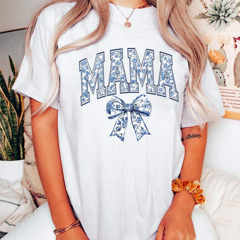 Retro Flower MAMA Graphic T Shirts Women Mothers Day Gift for New Mom Cute Mama Tshirt Leopard Lightning Mama Crew Neck Tshirt