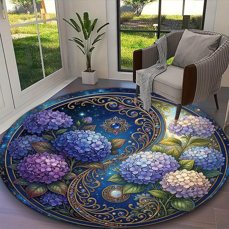1pc Blue Balance Cherry Blossom Rug, Digital Printed Home Chair Sofa Mat, Durable Office Round Carpet, Beautiful Festival Decorations
