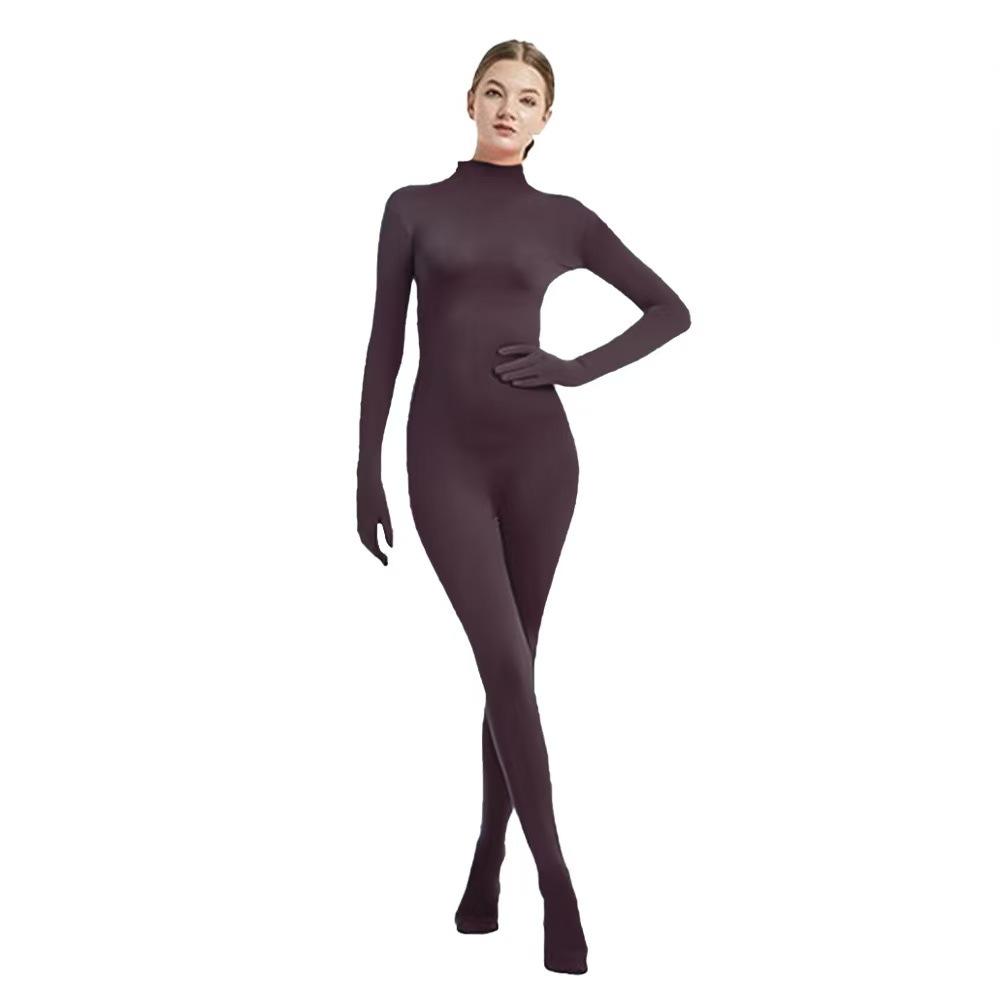 

Women s zentai solid color all-inclusive face-showing tight onesie with hands and feet stage performance clothes 190 шоколадний