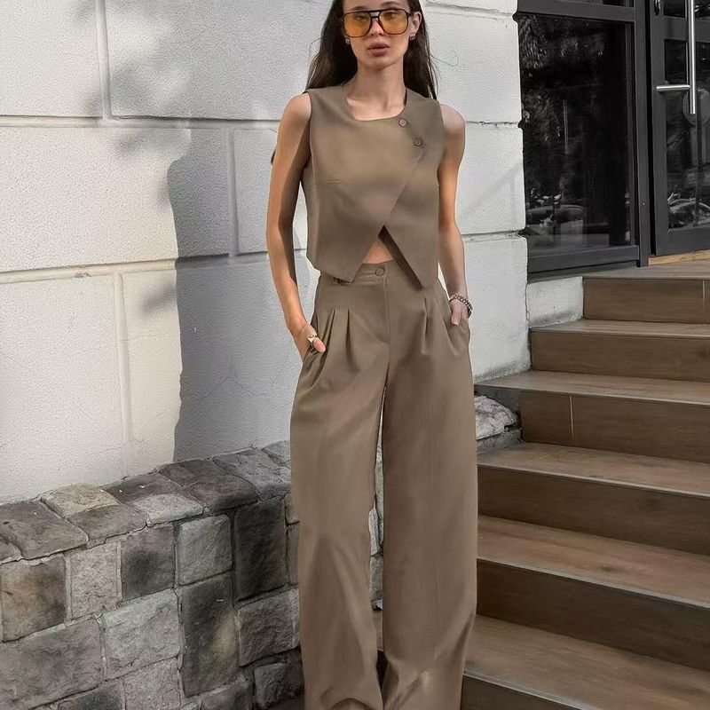 European and American Leisure Fashion Elegant Sleeveless Vest Pants Suit Sleeveless Vest Pants Set
