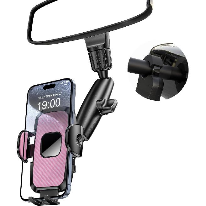 Phone Holders for Your Car, Rear View Mirror Phone Holder, 360° Rotating Car Phone Holder Mount Compatible with All 4"-7" iPhone and Android Cell