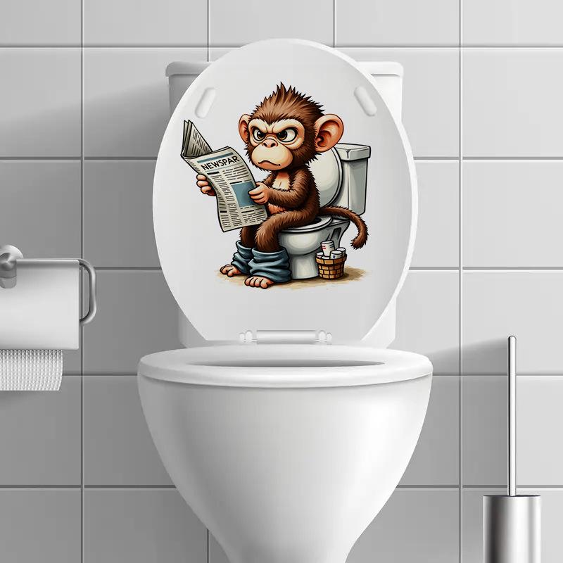 3D Funny Cartoon Monkey Reading Newspaper Toilet Wall Sticker Self-Adhesive Waterproof Removable Bathroom Home Decor Art