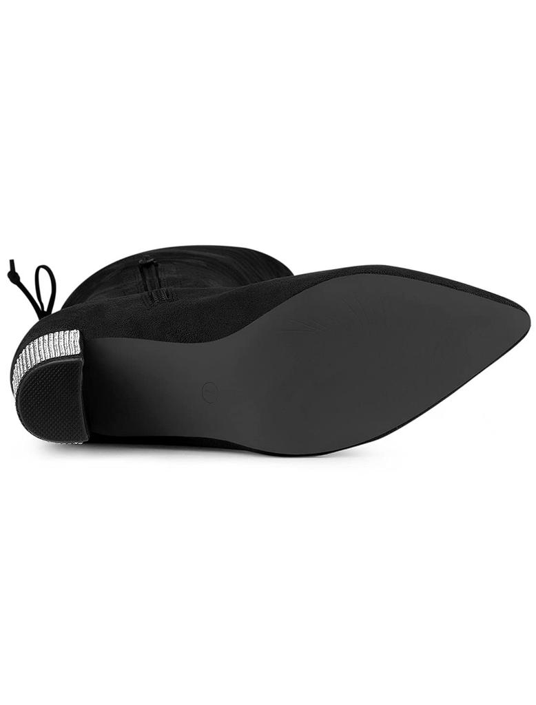 Allegra K Women's Knee-High Boots with Chunky Heels and Rhinestones, Black, Size 24.0 Cm