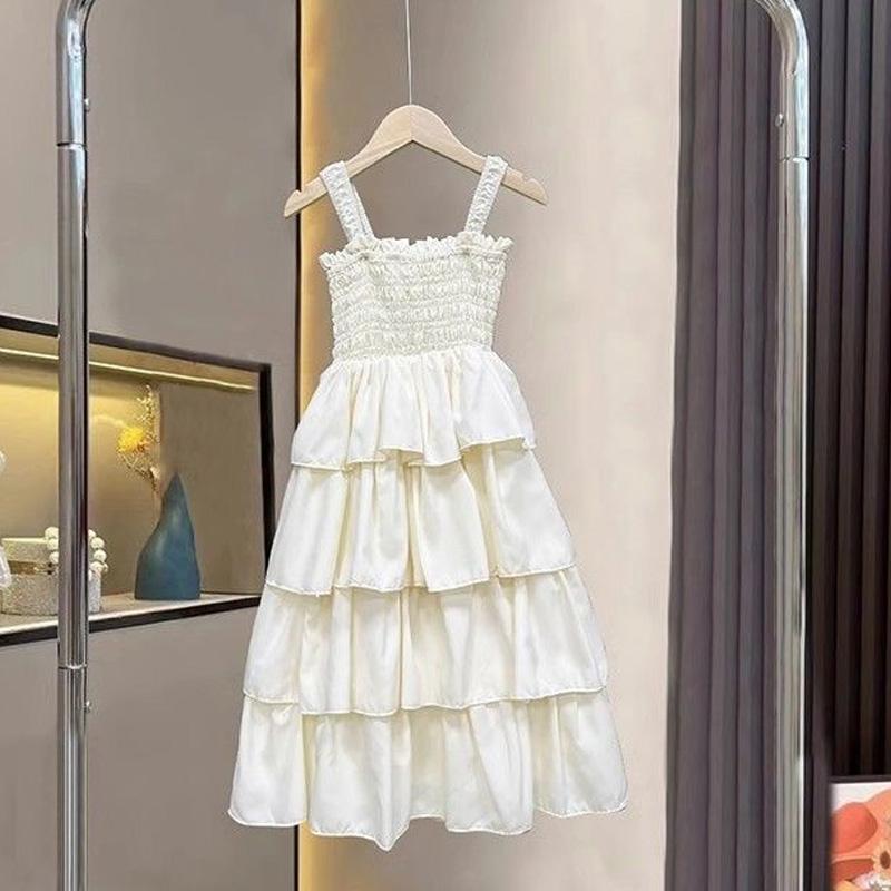 

Girls Summer Dress Children Layers Slip Long Gown Kids Birthday Party Vestidos Clothes Teenager Casual Sling Clothing 160 абрикосовий