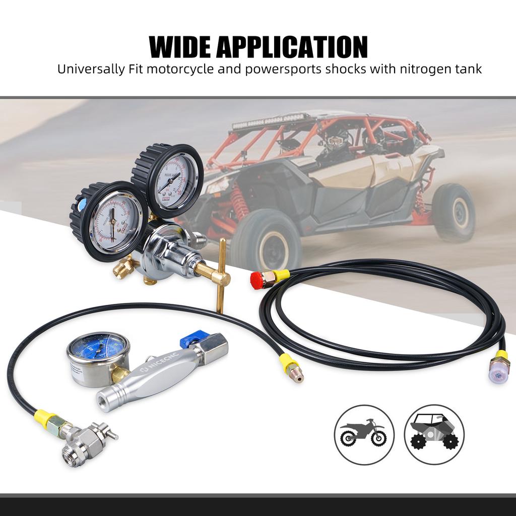 Motorcycle Powersports Nitrogen Shock Fill Tool With 600 PSI Nitrogen Regulator BS No 3 5/8" BSP RH INT For Yamaha KTM Honda ATV