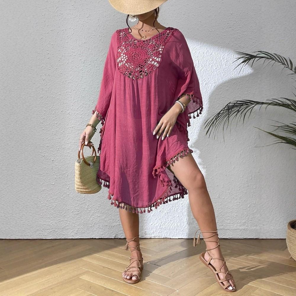 Hollow Out Swimsuit Cover Up Dress Square Neck Beachwear Shirt Fashion Bikini Cover-Ups  for Women