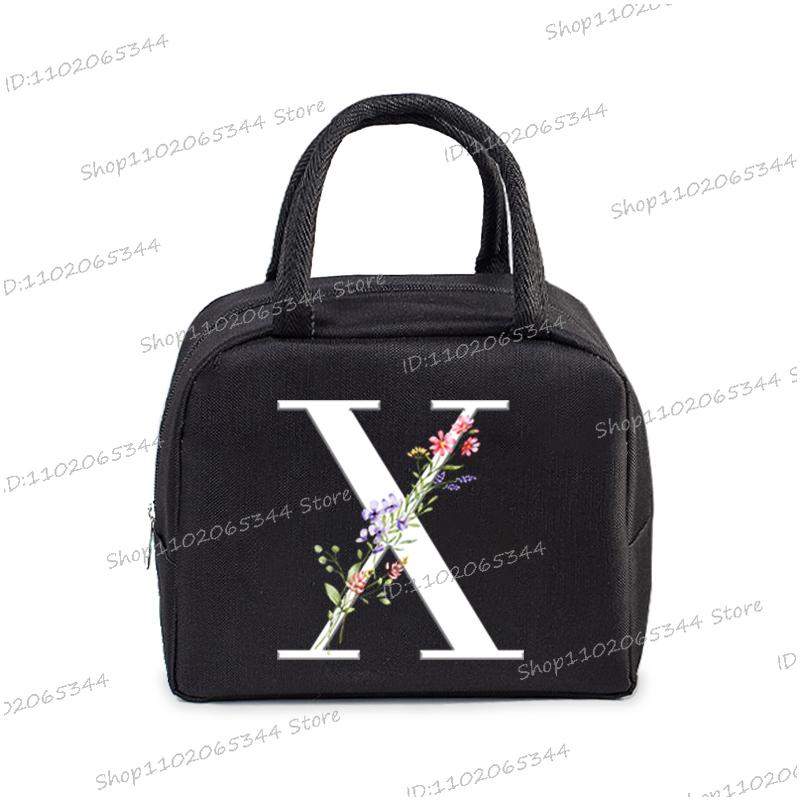 1Pc Portable Lunch Bag Wildflower Alphabet ABCD..Cooler Ice Pack Lunch Box Insulation Package Insulated Thermal Unisex Lunch Bag