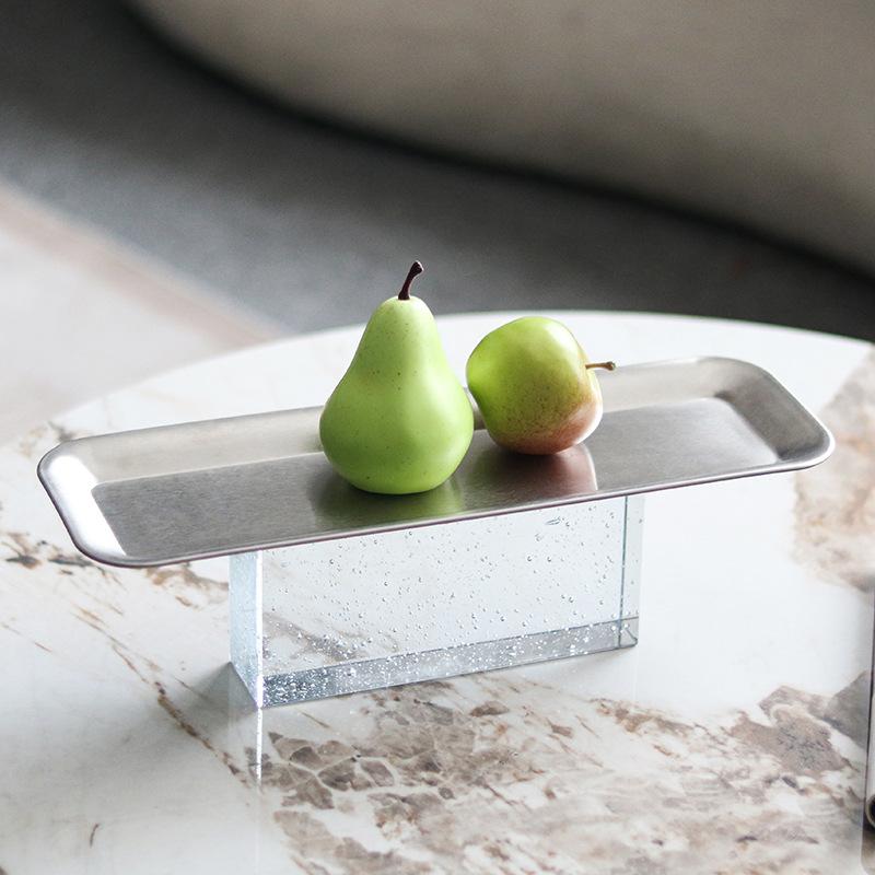 Bubble Crystal Base Metal Tray, Rectangular Stainless Steel Fruit Tray, Cake Rack, Living Room Decoration, Desktop Storage Tray