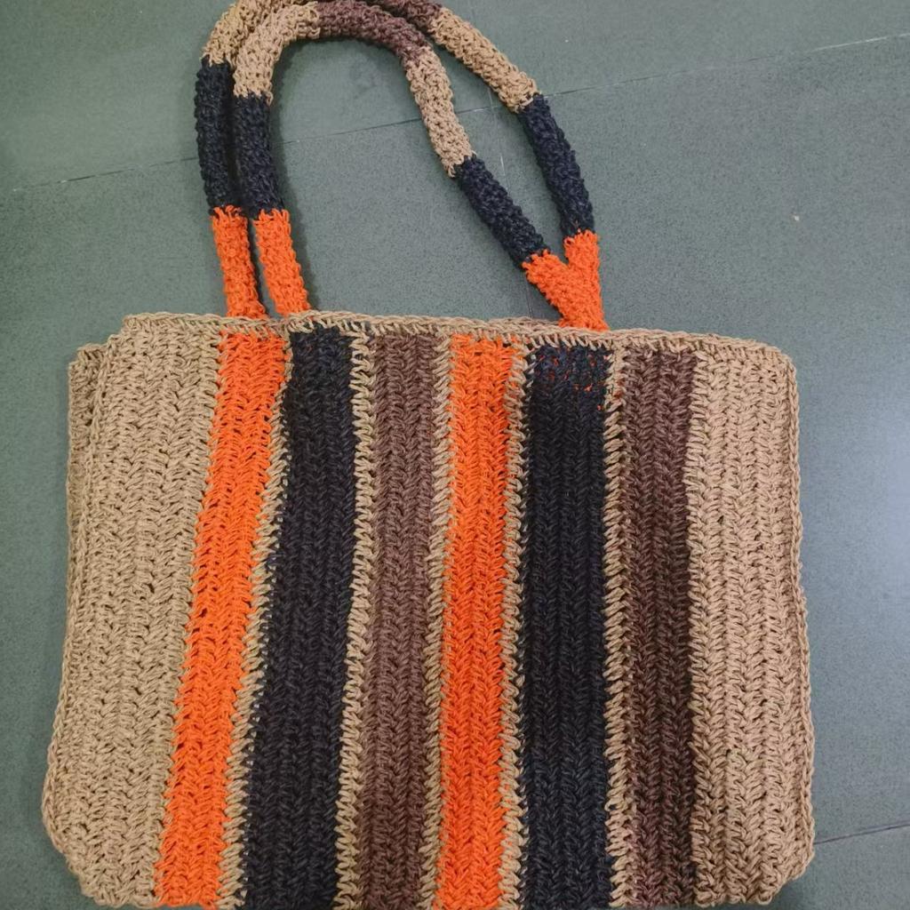 Advanced Striped Woven Bag, Handmade New Large Capacity Woven Bag, Single Shoulder Tote Bag, Women's Beach Bag