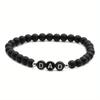 Natural Stone 6mm Beads Bracelet for Mom Mama Women Initial Letters Family Bless Bangles Mother's Day Gifts Jewelry Matte black