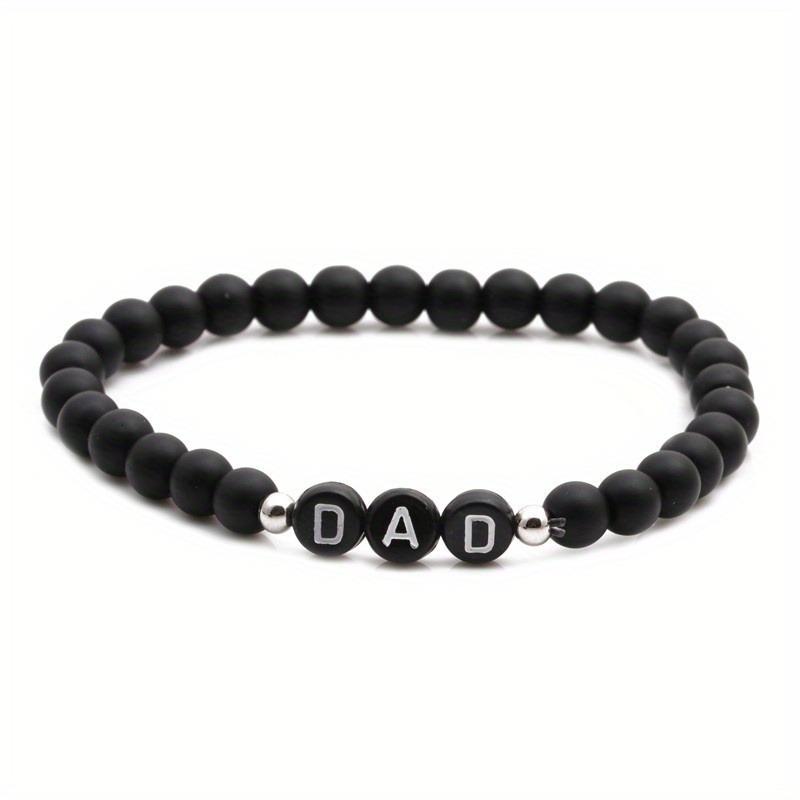Natural Stone 6mm Beads Bracelet for Mom Mama Women Initial Letters Family Bless Bangles Mother's Day Gifts Jewelry Matte black