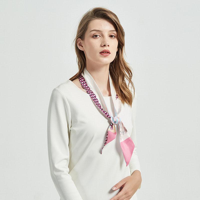 Lenço Skinny 100% Seda de Amora 6*125cm para Mulheres, Lenço Longo de Fita em Sarja de Seda, Lenço Fino para Pescoço e Laço de Cabelo, Cinto Versátil de Primavera Verão e Charme para Bolsa