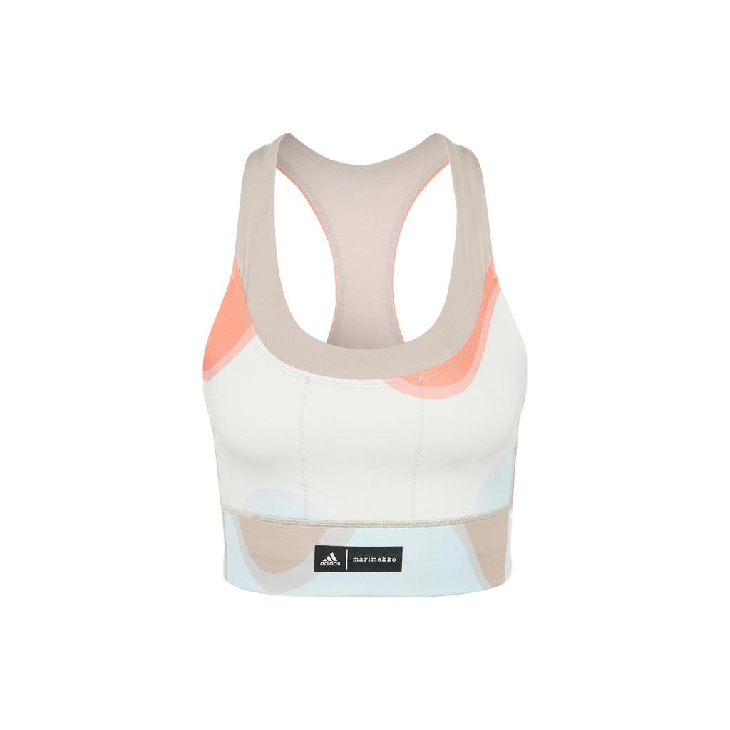 Adidas Marimekko Collaboration Logo Print Color Block Low Round Neck Sports Bra Women underwear Coral-Pink HR8172