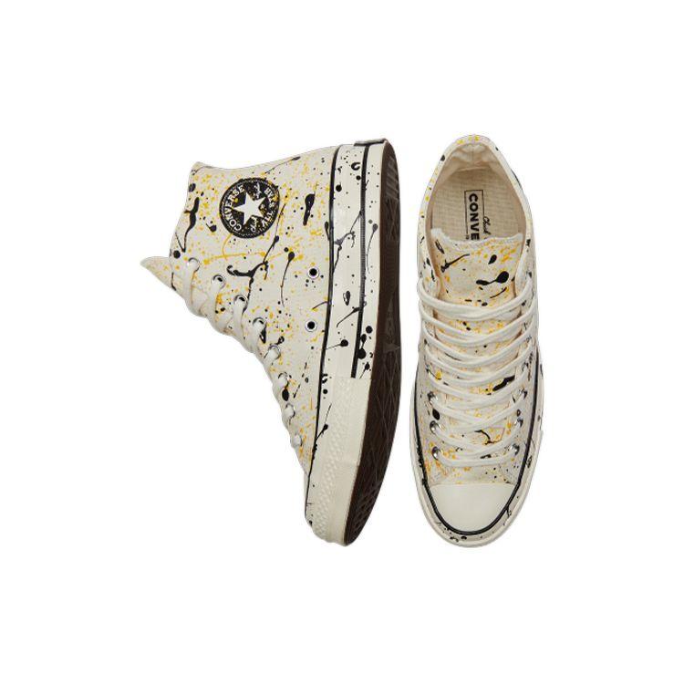 Converse Zapatillas Unisex Chuck 70 High Archive Salpicaduras de Pintura - Egret Crema Negro Amarillo A01170C