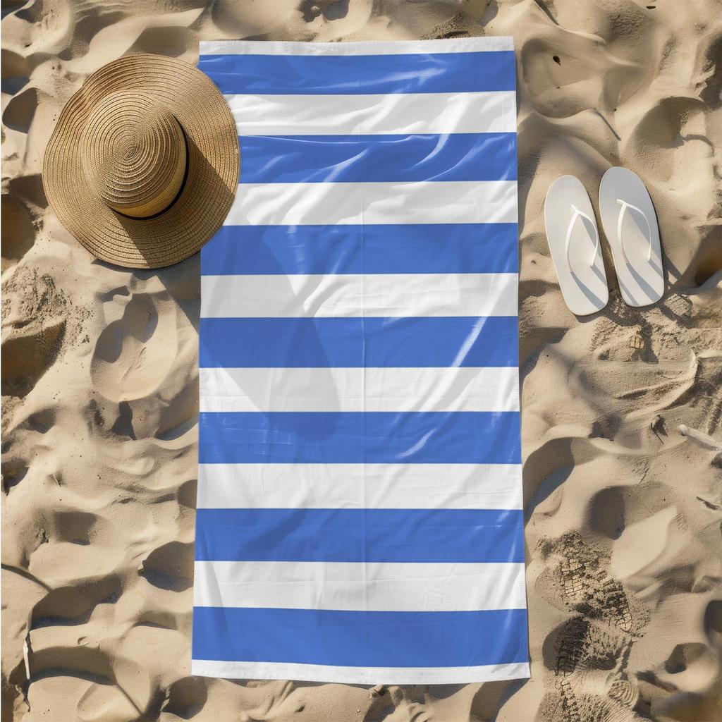 1pc Blue and White Striped Pattern 2D Printed Microfiber Beach Towel, quick dry super absorbent. Great for beach, pool