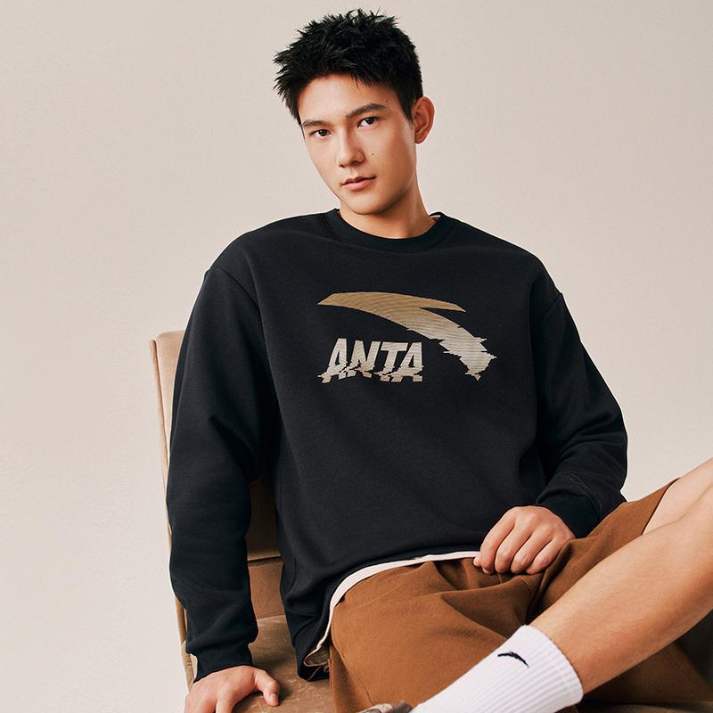 Anta Big Logo Casual Fashion Sports Versatile Campus Commuting Loose Comfortable Fleece Thick Warm Pullover Sweatshirt Men Sweatshirt 952548702-4
