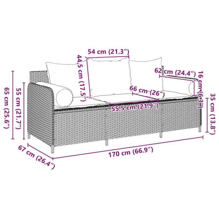 VidaXL Canapé de jardin avec coussins 3 places gris résine tressée, canapé d'extérieur, meuble de jardin, meuble de patio, 4104174