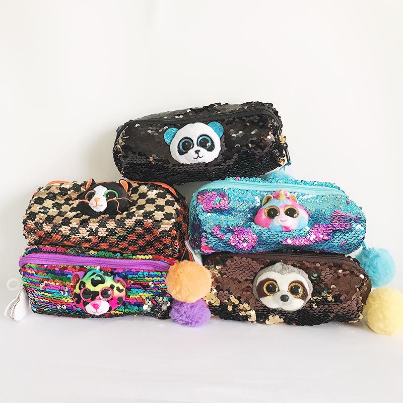 20cm Flippables Cekiny Modny Piórnik Etui Duże Oczy Urocza Lalka Zwierzęca Jednorożec Leopard Panda Kot Szkoła Leniwiec Prezenty